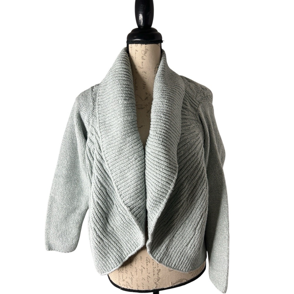 Pure J Jill Mint Green Cable Knit Open Front Cardigan Sweater XS fishermen Thick